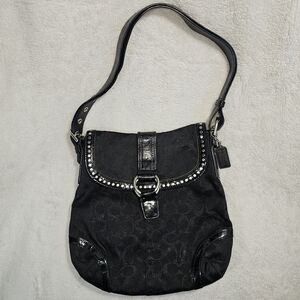Coach Studded Lurex Black Signature Flap Duffle Crossbody Bag